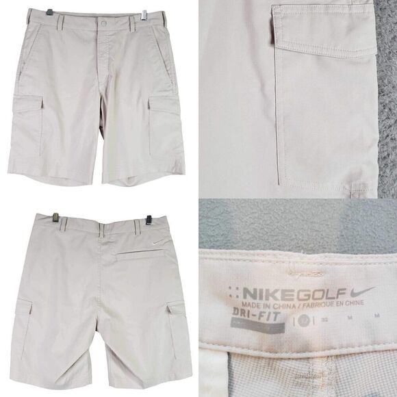 Nike Golf Shorts Mens Size 32 Dri-Fit Gray Logo Stretch Flat Front Chino - Picture 1 of 11